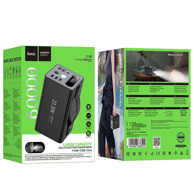 Hoco J138 Distant 22.5W+PD20W+DC12V Multi-Function Power Bank (60000mAh)