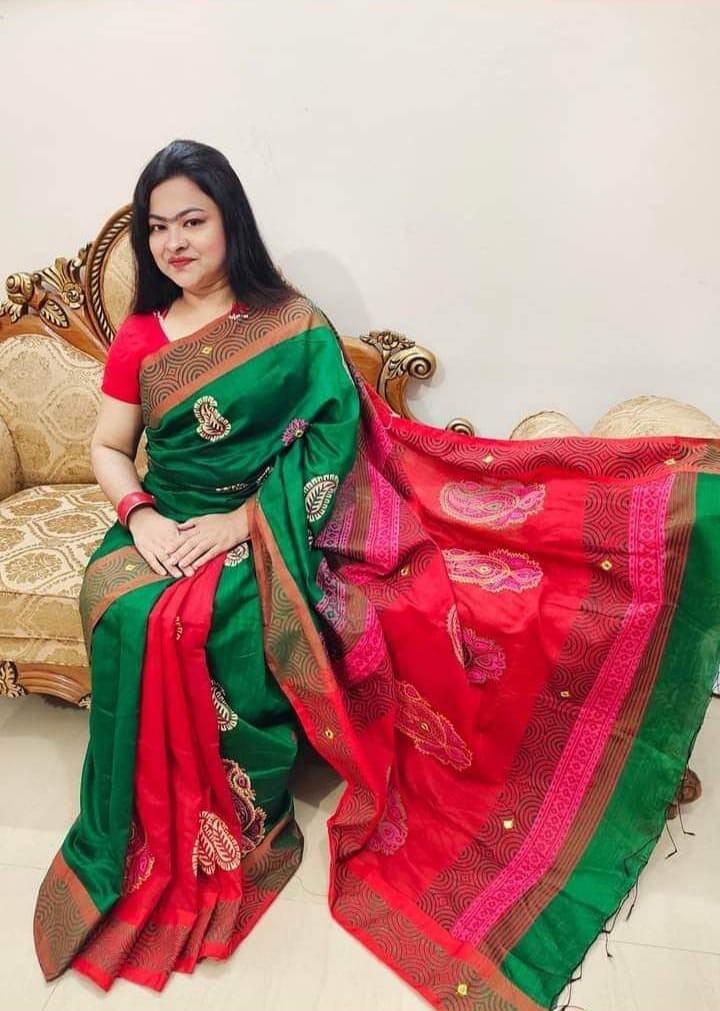 Handprint half silk saree