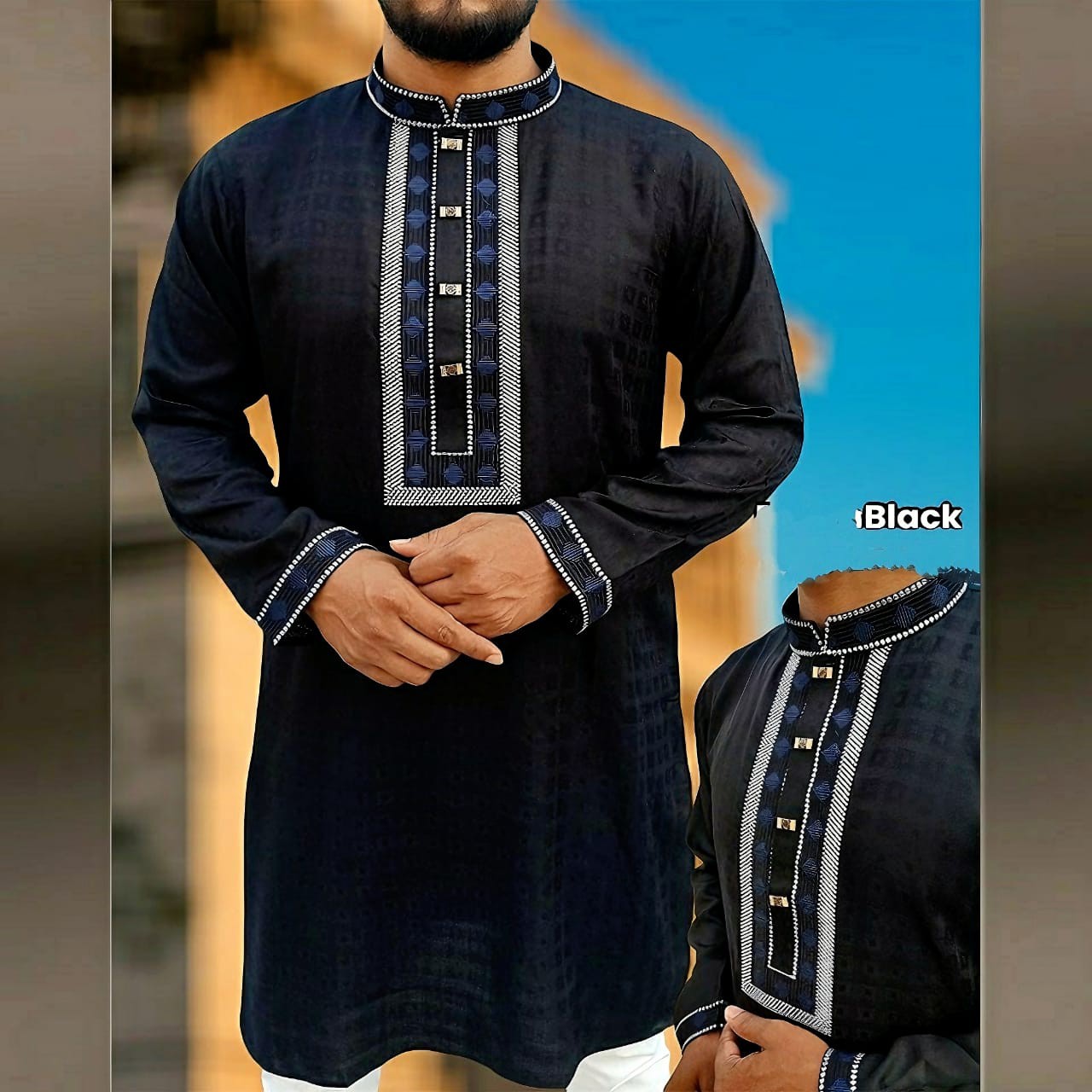 Soft Cotton Embroidery Panjabi Nawabi Style