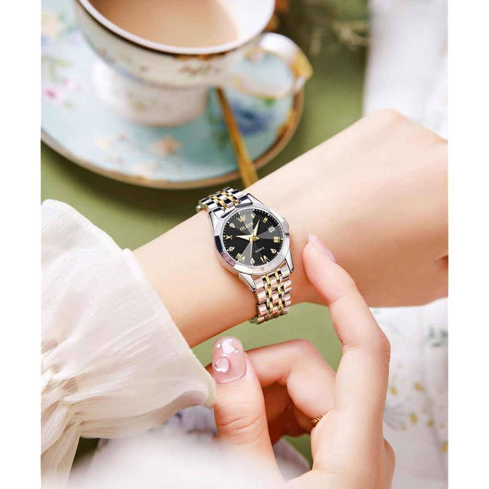 OLEVS Watch for Women Branded Stainless steel Elegant Luminous Ladies Watches 9931 Black Dail
