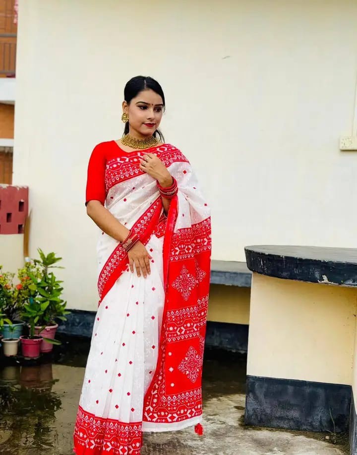 Classic Charm Half Silk Block Print Saree