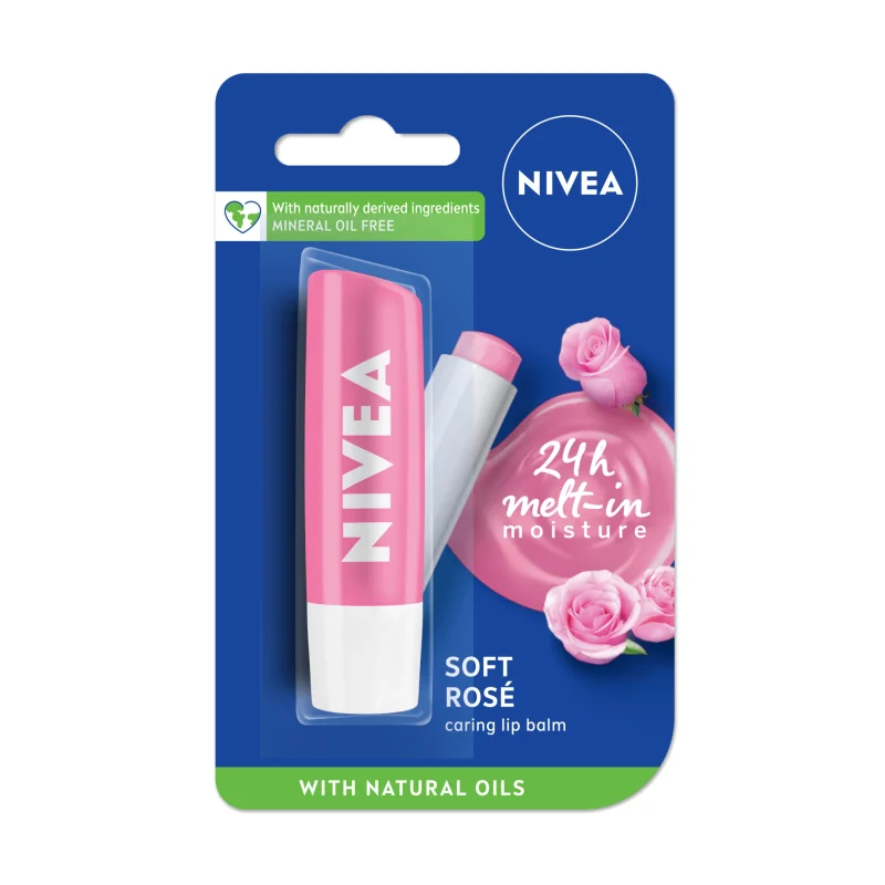 NIVEA Soft Rose 4.8gCaring Lip Balm | 24 H Melt in Moisture Formula | Natural Oils | Glossy Finish