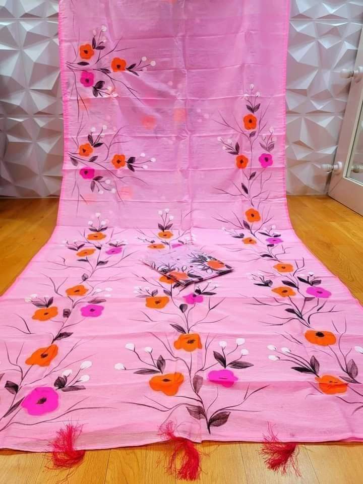 Handprint embroidery work on half-silk sarees