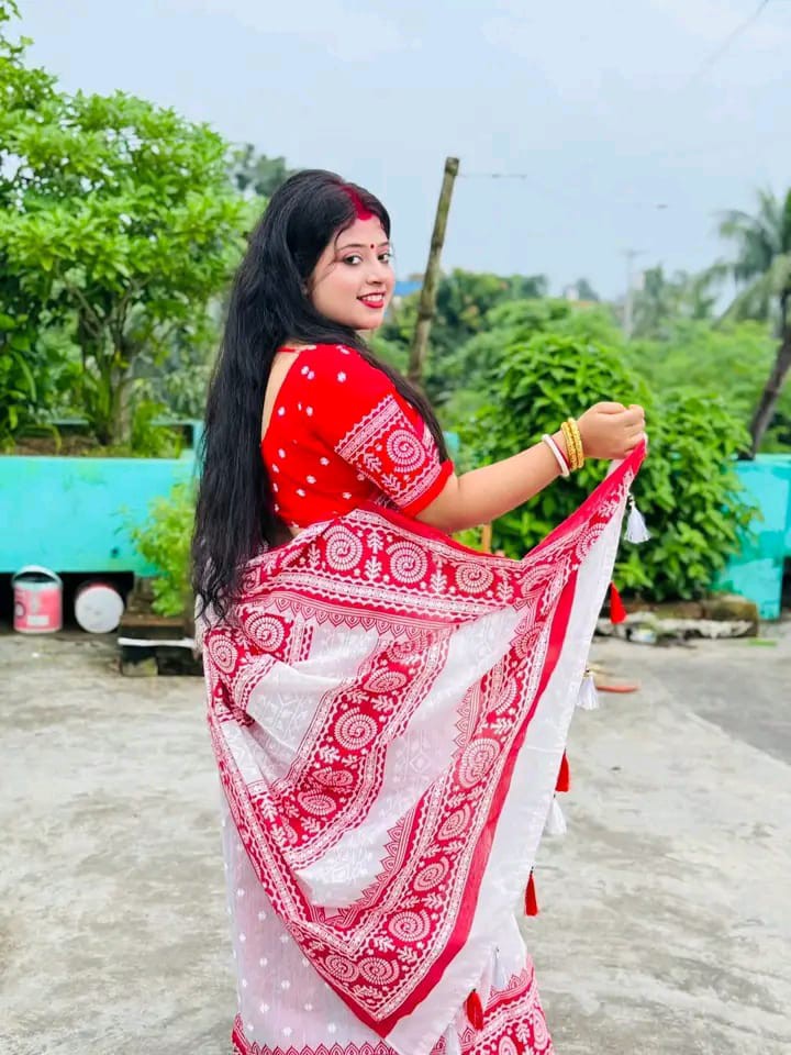 Elegant Half Silk Screen Print Saree