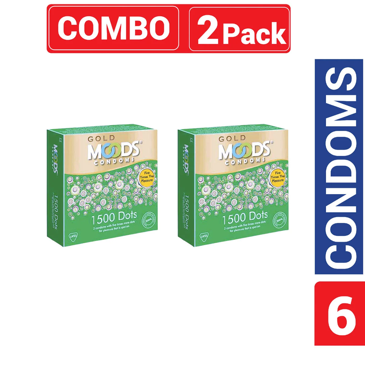 Moods Gold Condom 1500 Dots – Combo Pack – 2 Packs – 3X2=6Pcs