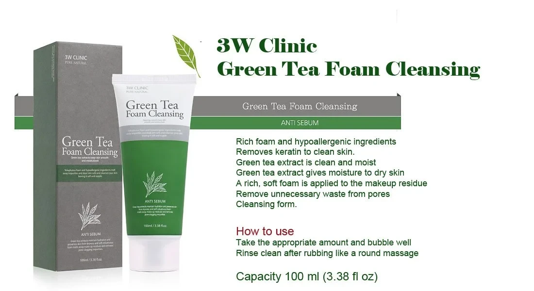 3W Clinic GreenTea Foam Cleansing 100ml – Face Wash