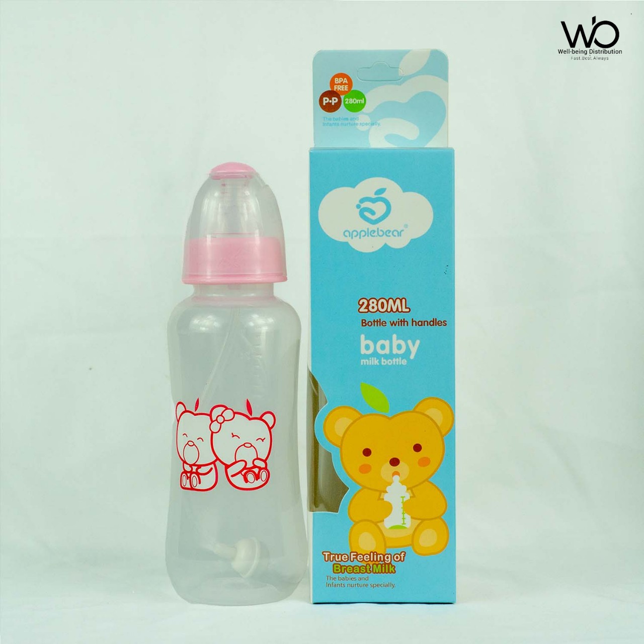 Baby Feeder Apple Bear PP Feeding Plastic Bottle with Silicone Nipple 280ml