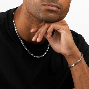 Mens Chunky Stainless Steel Bracelet and Chain Set