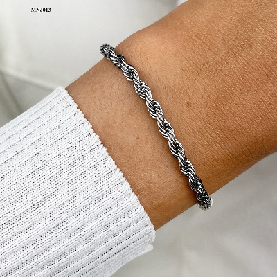 Mens Silver Rope Stainless Steel Bracelet