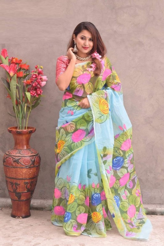 Hand Print Half Silk Saree