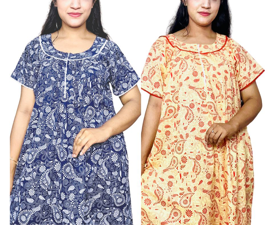 Nokshi Print Cotton Maxi Combo ( Set of two )  For Ladies