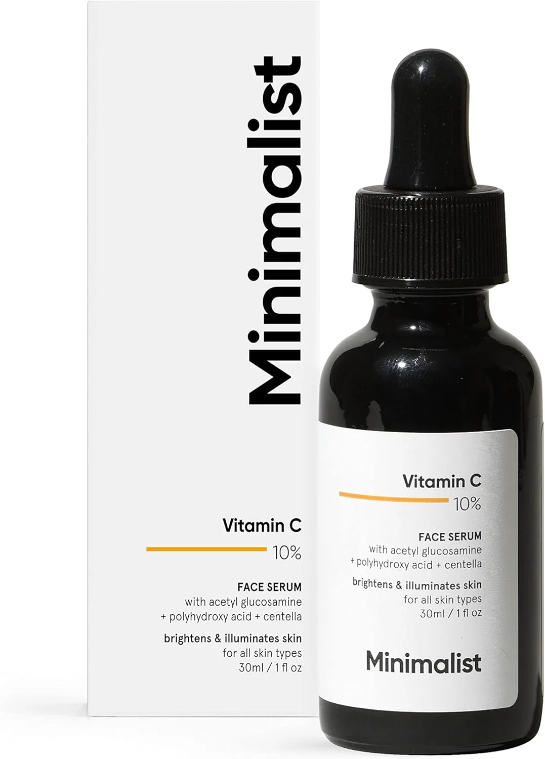 Minimalist 10% Vitamin C Serum 30ML for Face, Skin Brightening | Highly Stable & Effective | With Pure Ethyl Ascorbic Acid & Acetyl Glucosamine for Glowing Skin | INDIA