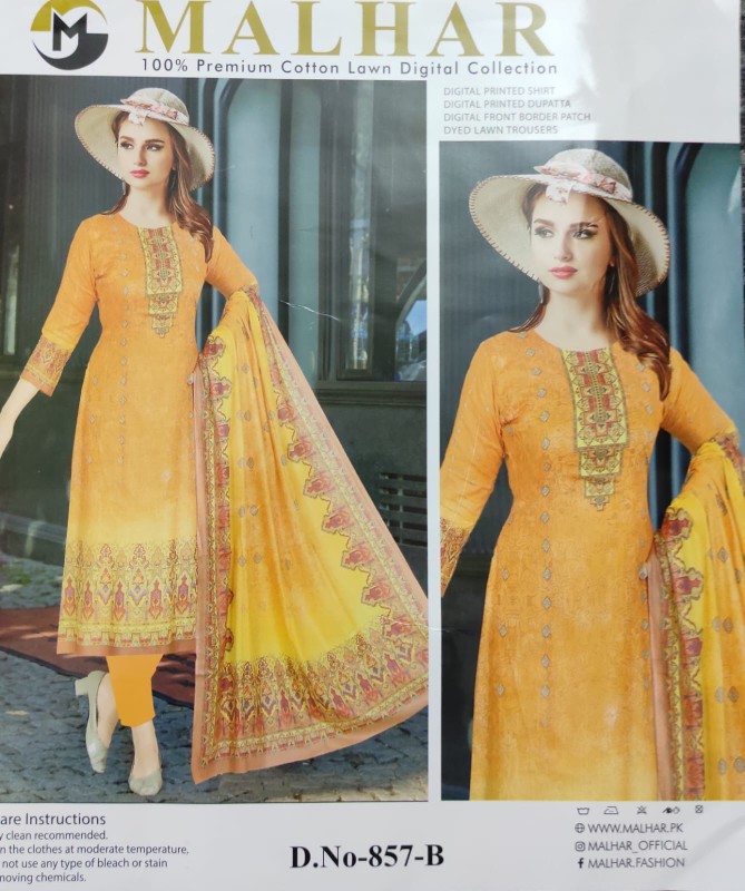 MALHAR 100% Premium cotton lawn digital printed 3 Piece-(16)