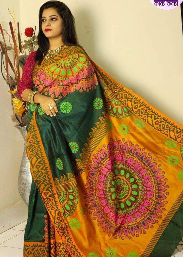 Handprint half silk saree