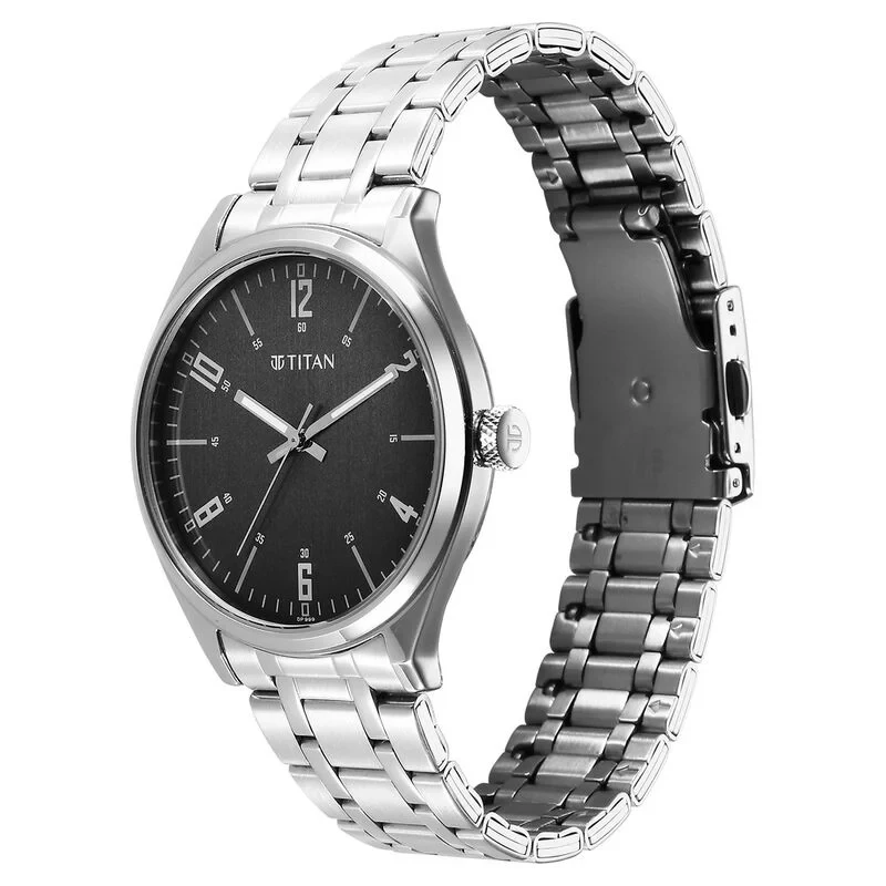 Titan (1802SM10) Wrist With Quartz Analog Grey Dial Stainless Steel Strap Watch for Men
