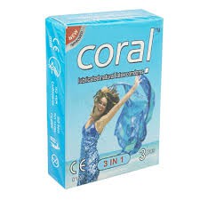 Coral 3 in 1 Lubricated Natural Latex Condom for Men | Single 3pcs Pack | Malaysia