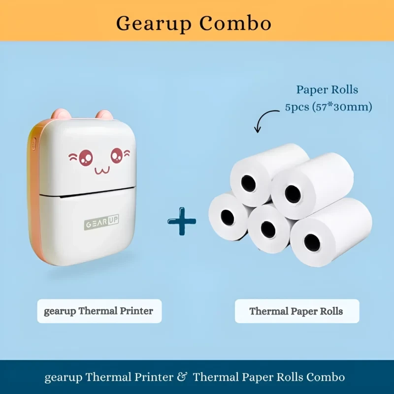 Gearup Thermal Printer & Thermal Paper Rolls Combo – Pink Color