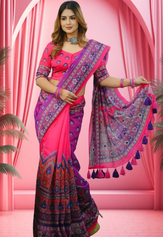 Trendy Digital Print Saree with Matching Blouse Piece