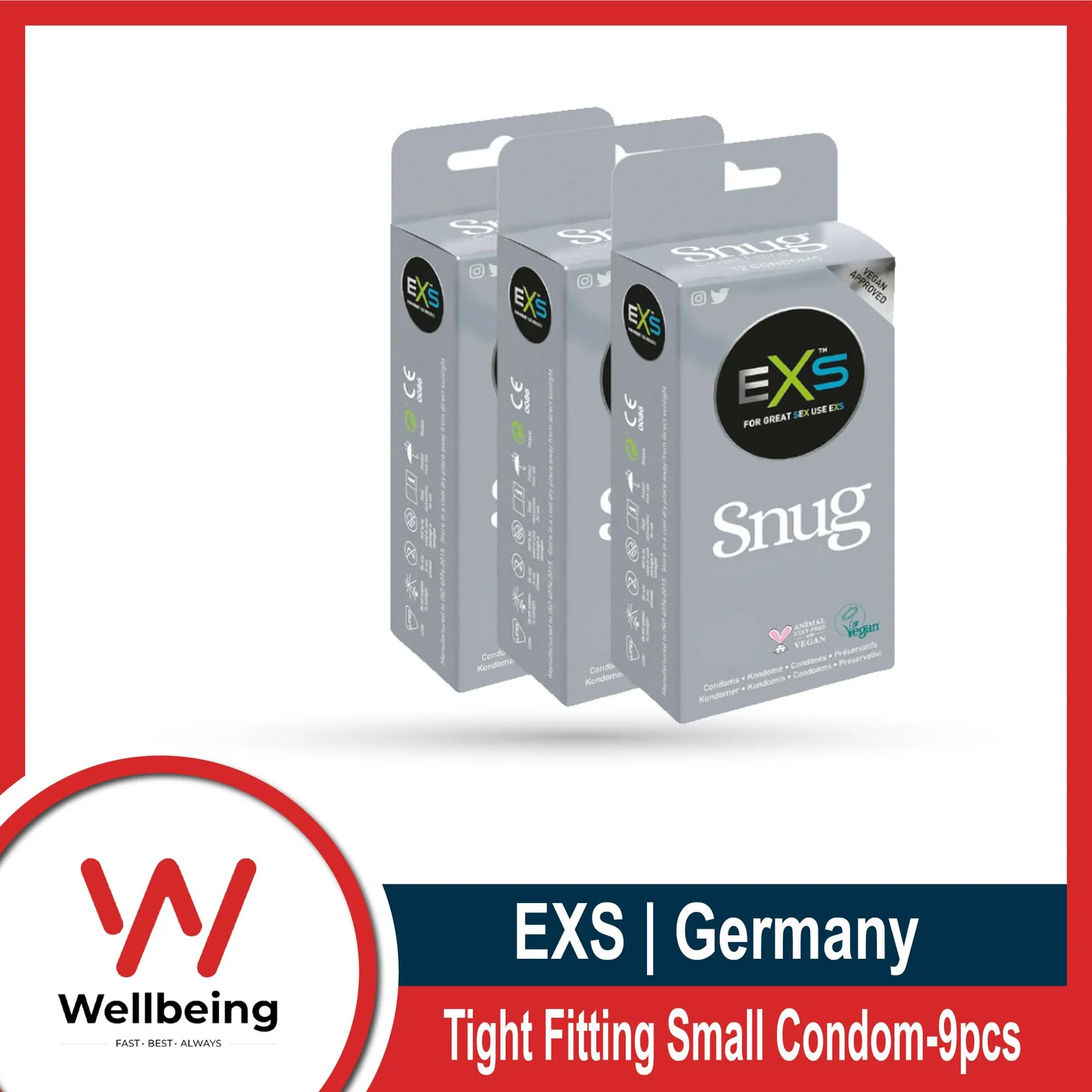 EXS Snug Tight Fitting Small Size Condom| Combo Pack 9pcs Condom | Vegan Condom For Men