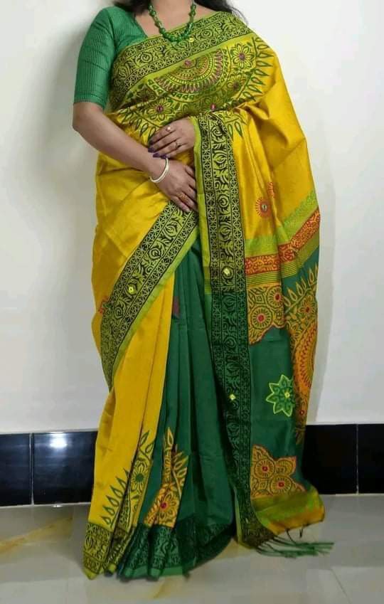 Handprint half silk saree