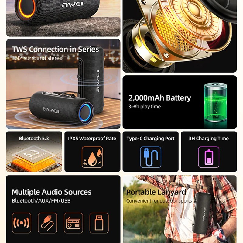 Awei KA8 Bluetooth Dual Speaker Stereo Speaker ( SIx Month warrenty )