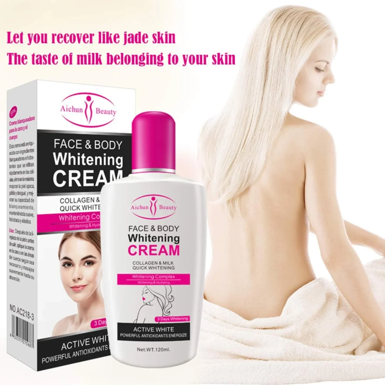 AICHUN BEAUTY 3 DAY Quick Whitening Cream 120ml Whitening Complex Collagen Milk Face & Body Cream Power Antioxidants