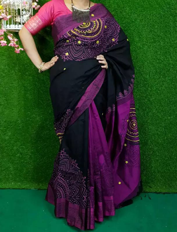 Handprint half silk saree