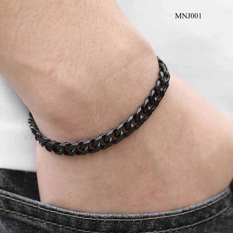 Mens Black Chunky Stainless Steel Bracelet