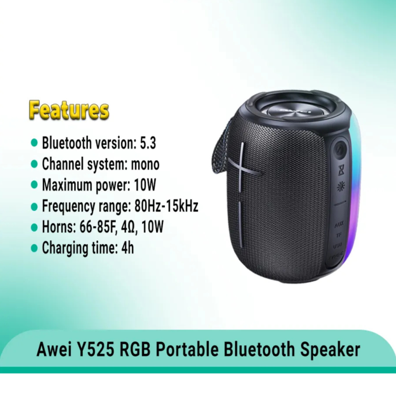 Awei Y525 Wireless Outdoor Bluetooth Speaker with RGB Lights (Siz Month Warranty)