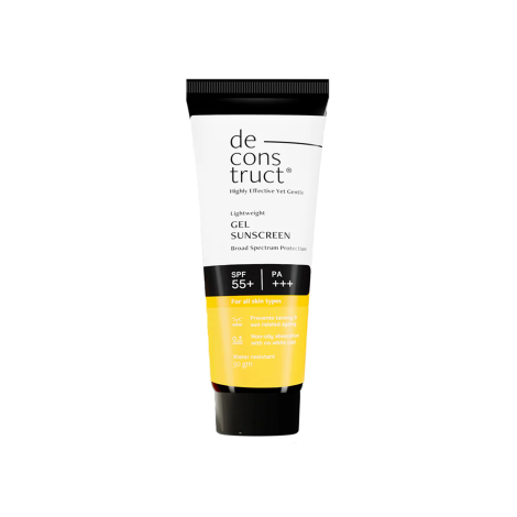 Deconstruct Face Gel Sunscreen SPF 55 + and PA+++ 50gm | Gel based sunscreen for oily, combination skin, normal skin | Broad spectrum sunscreen, No White Cast, Lightweight