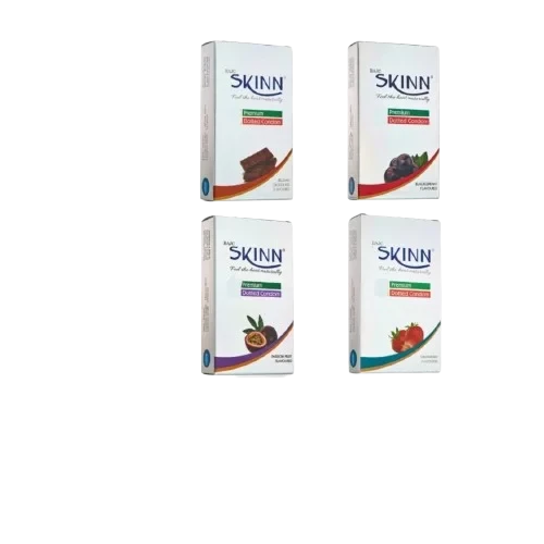 BAJC Skinn 3pcs x4 Pack Combo Premium Dotted Condom for Men Passion Fruit, Strawberry, Blackcurrant, Chocolate Flavor | India | Wedding, Honeymoon, Valentine Couple Combo Pack