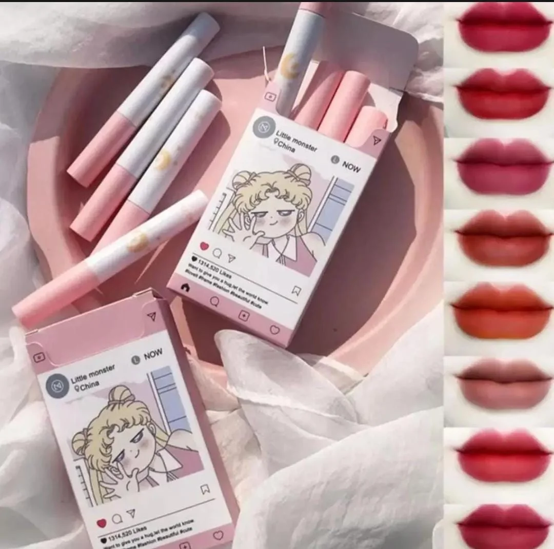 Little Monster 8pcs in 1 Box Lipstick Cigarete Tube Lip Glaze Set Matte Student Gift Lipstick Set