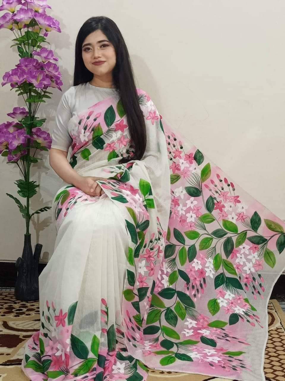 Handprint embroidery work on half-silk sarees (1)