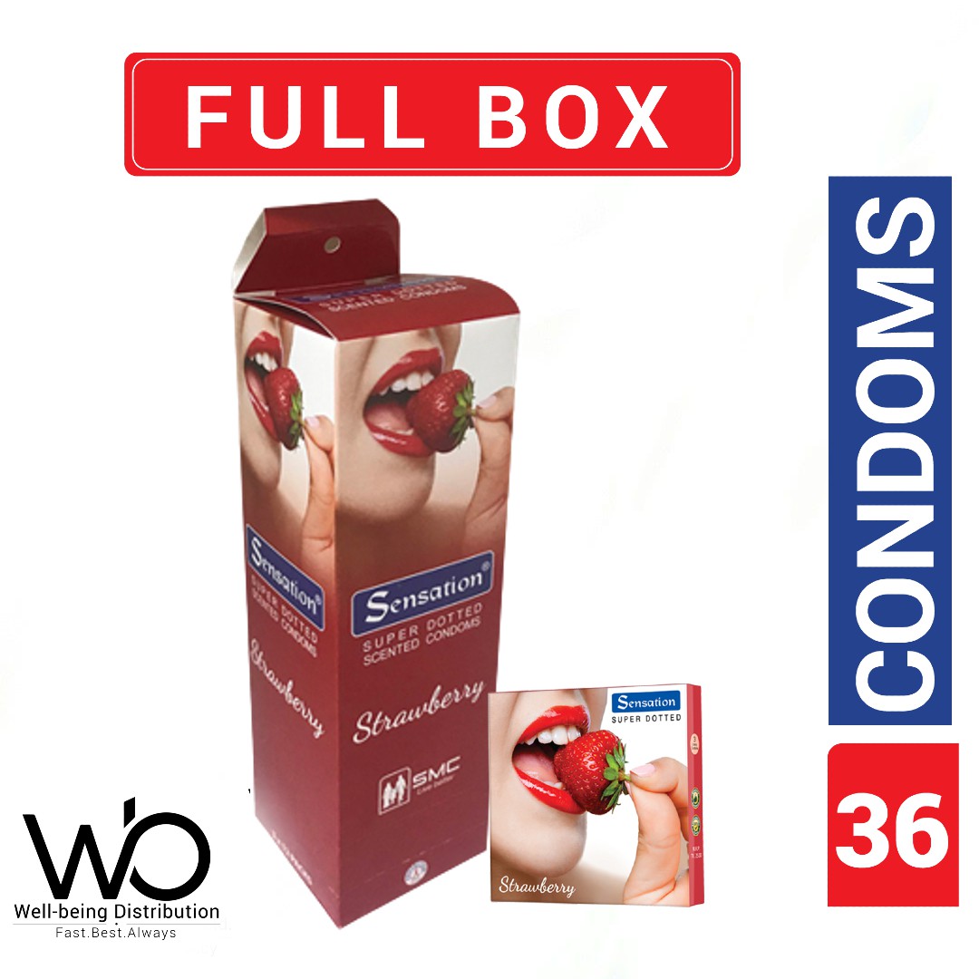 Sensation Condom - Strawberry Flavor Super Dotted - Full Box - 12 Pack x 3pcs=36pcs