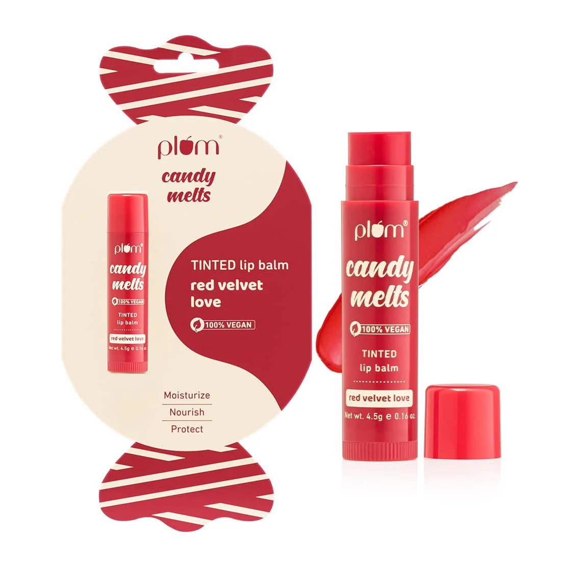 Plum Candy Melts Red Velvet Love Tinted Lip Balm 4.5gm | Moisturizes & Nourishes | Hydrates Dry & Chapped Lips | 100% Vegan
