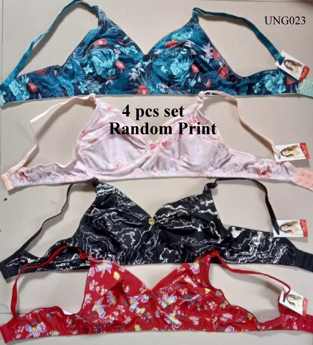 4 Pieces Combo Pack stretchy fabric Print Bra Set for Women