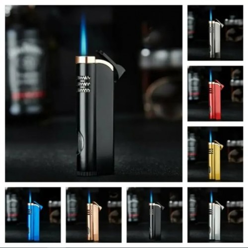 Windproff Gas Lighter Blue Flame Small Torch Refrinkable Bootan Metallic Lighter Thin Outdoor Portable Creative Cigarette Lighter