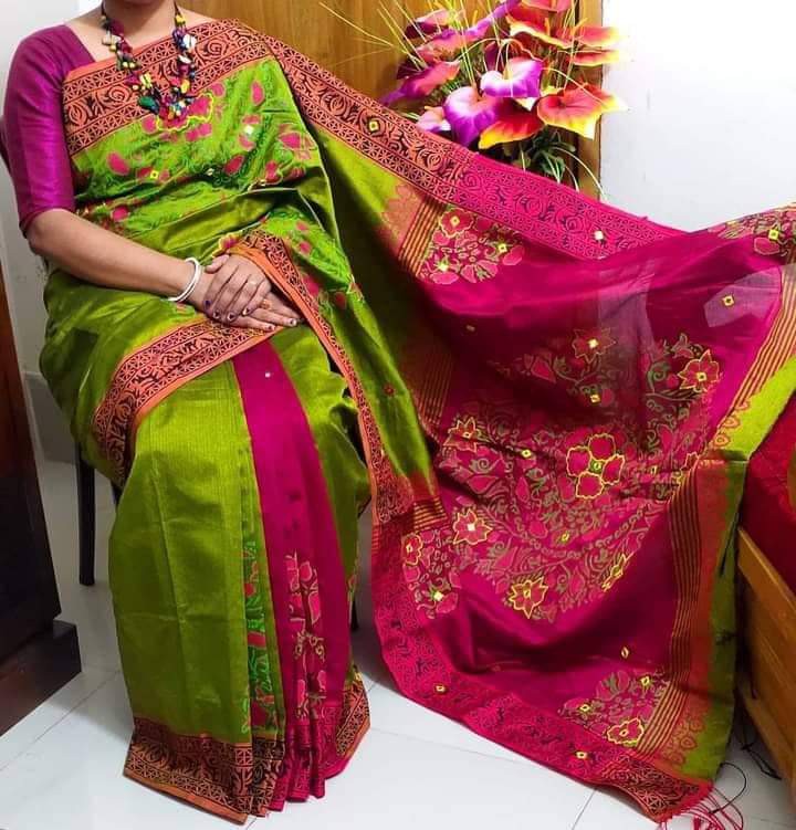 Handprint half silk saree