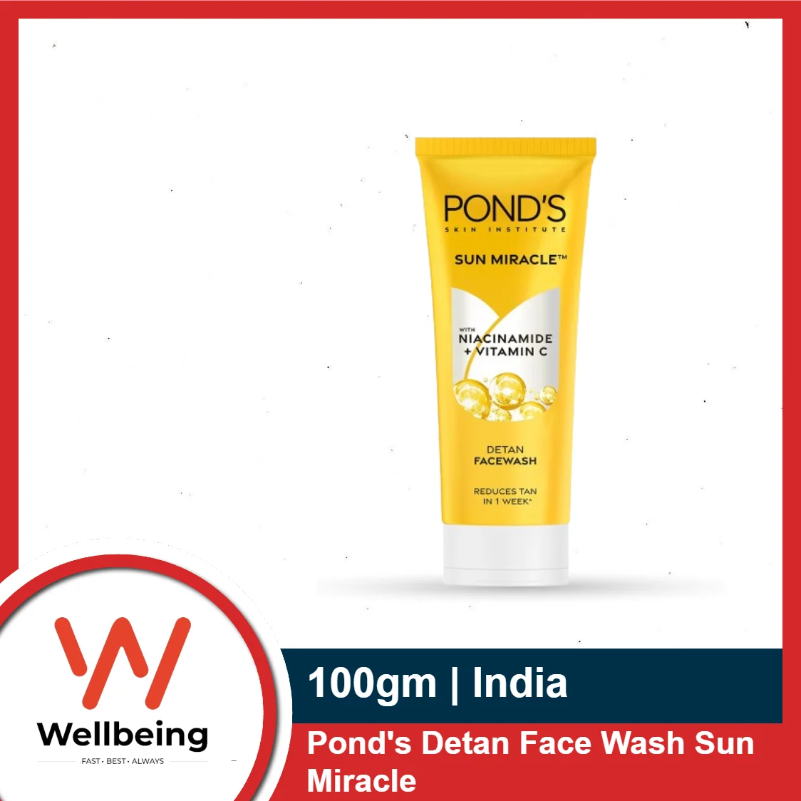 Pond’s Detan Face Wash Sun Miracle 100g | Tan Removal in Just 7 Days | Contains Vitamin C and Niacinamide | Facewash for All Skin Types | India