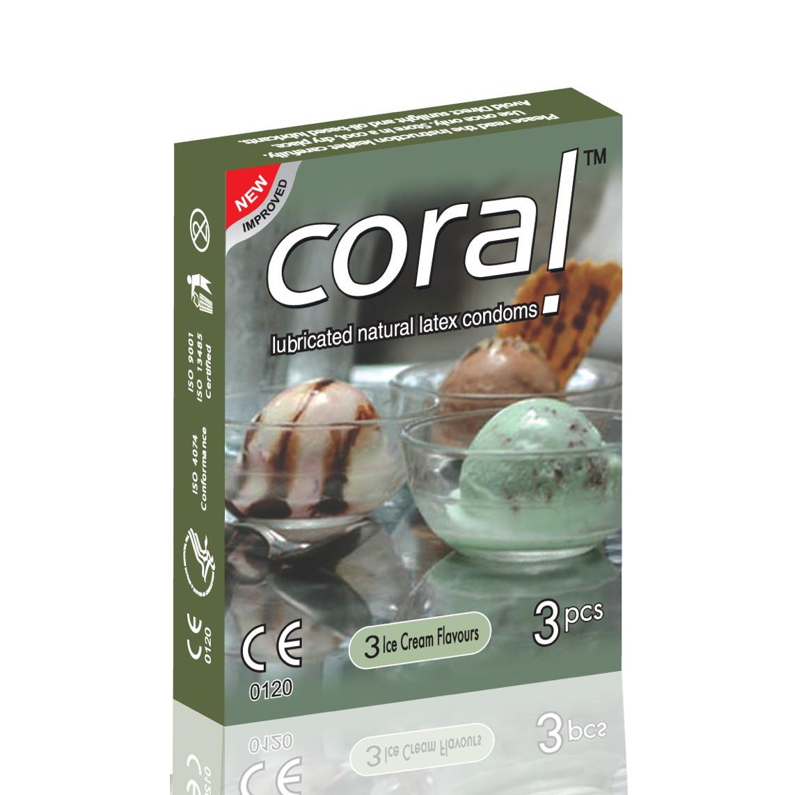 Coral 3 Ice Cream Flavored Lubricated Natural Latex Condom | Single 3pcs Pack | Malaysia