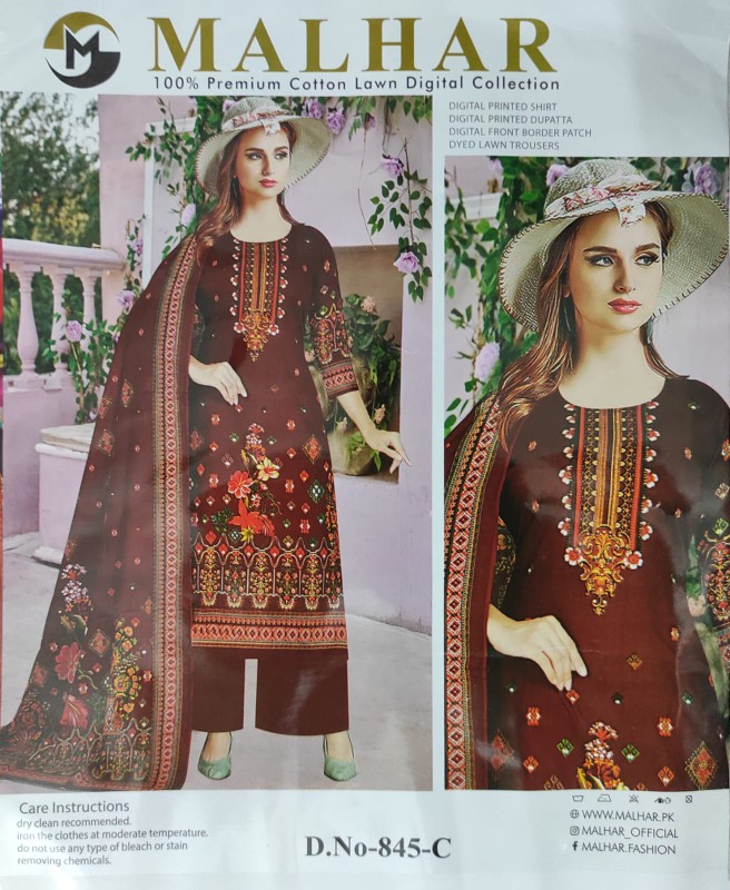 MALHAR 100% Premium cotton lawn digital printed 3 Piece-(7)