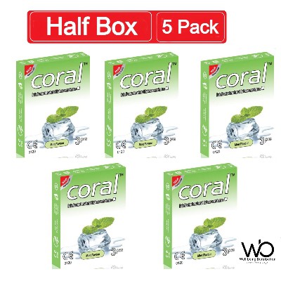 Coral Mint Flavors Lubricated Natural Latex Condom | Half Box 5×3=15pcs | Malaysia