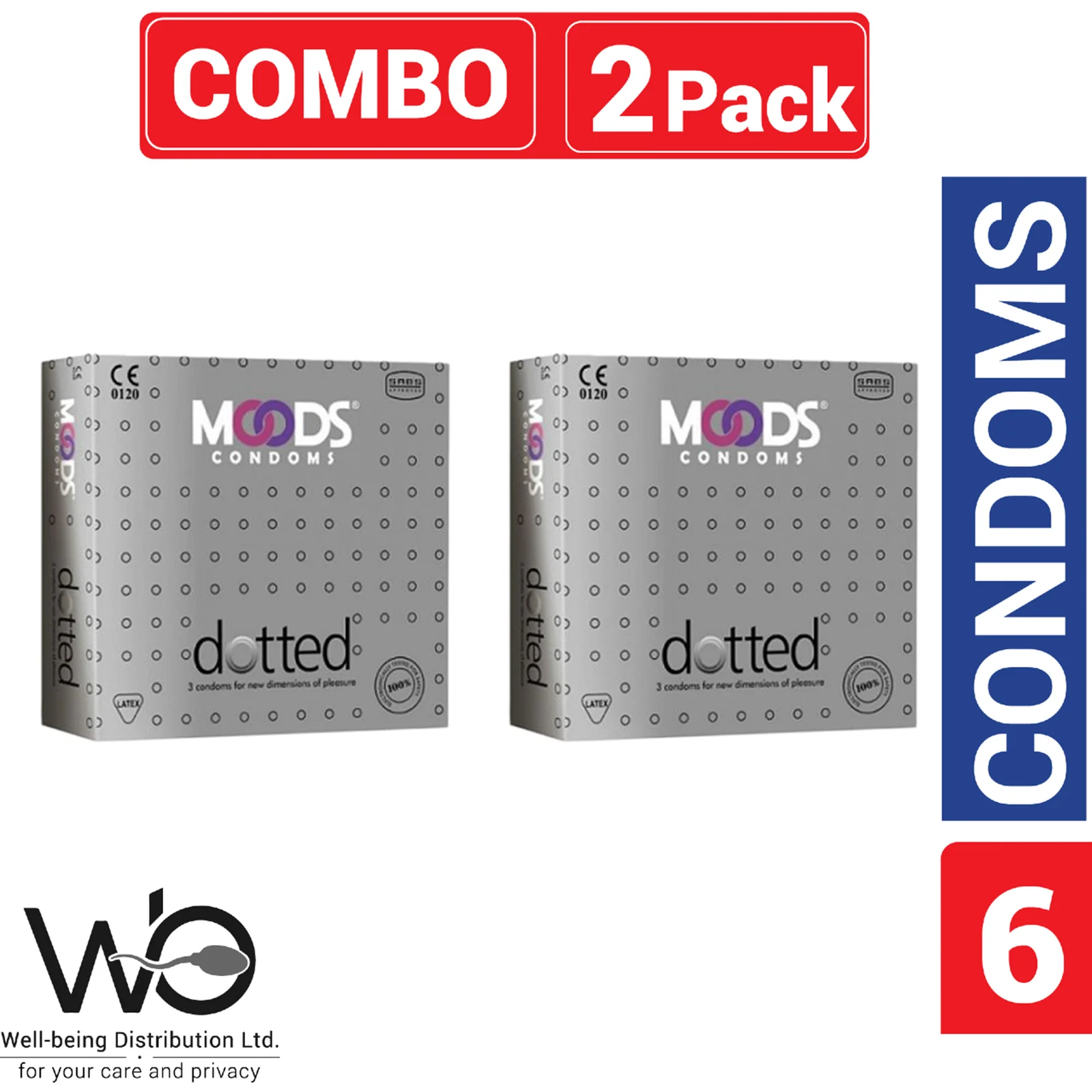 Moods Condom – Dotted – Combo of 2 Pack – 6pcs