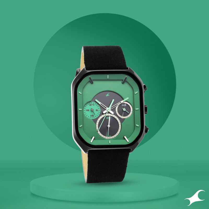 Fastrack NS3270NL01 After Dark Quartz Analog with Day and Date Green Dial Leather Strap Watch