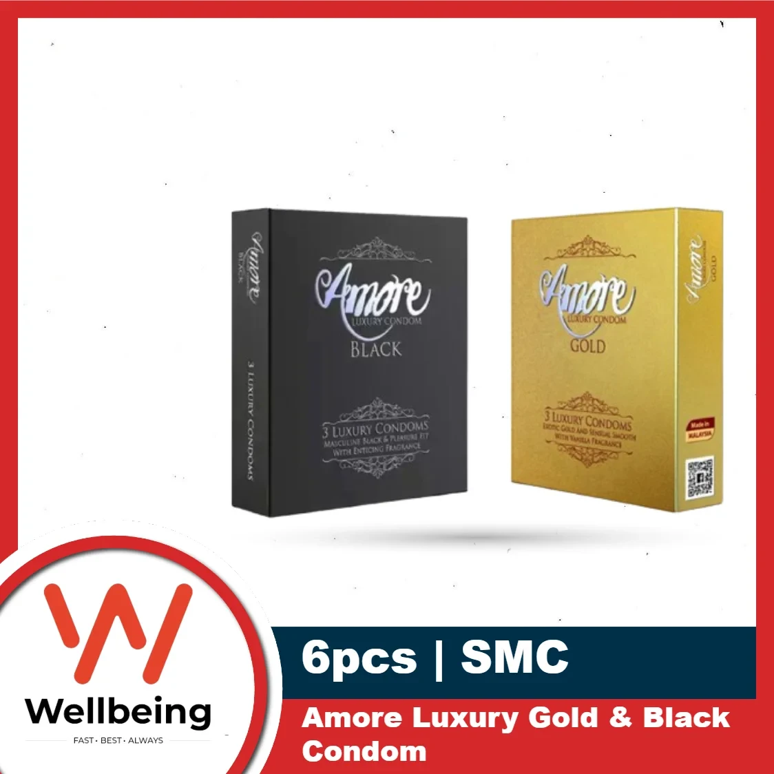 Amore Luxury Gold and Black Condom for Men | 3s x2=6 pcs | SMC