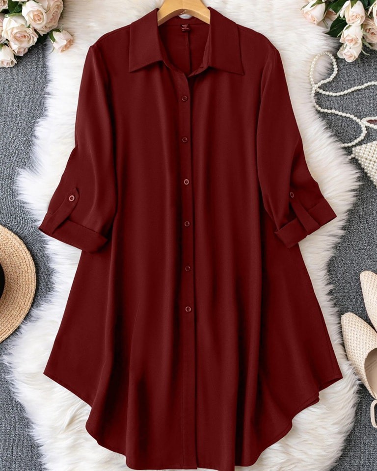 Maroon Color Semi Long Tops