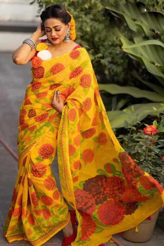 New Stylish  Half Silk Skin Print Saree for Women