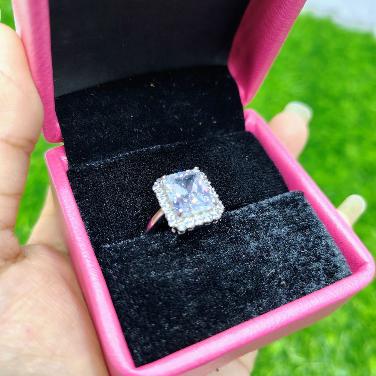 Luxury Emerald Cut Crystal Ring for Women