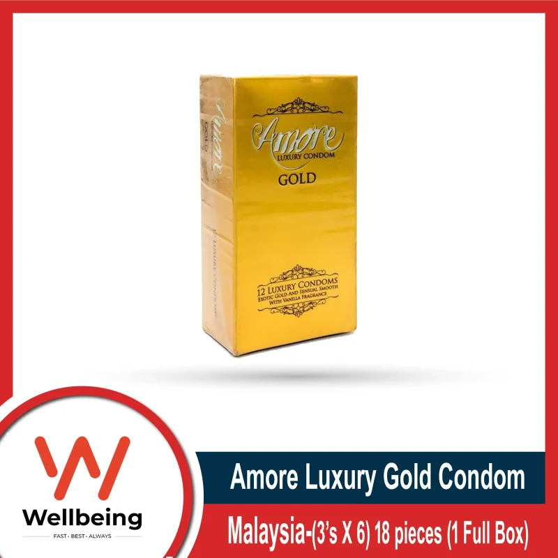 Amore Luxury Gold Condom For Men (3s X 6) 18 pieces (1 Full Box)