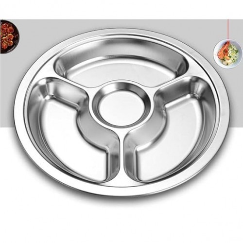 Stainless Steel Sectioned Food Serving Tray for School Canteen & Kitchen